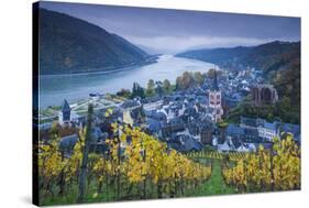 Germany, Rheinland-Pfalz, Bacharach, Elevated Town View, Autumn-Walter Bibikow-Stretched Canvas