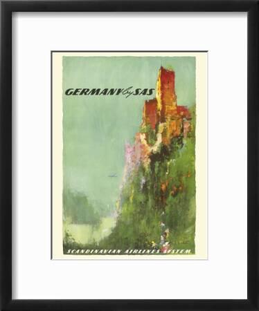 13in x 19in Vintage Airline Travel Poster by Otto Nielsen c.1950s Germany SAS Scandinavian Airlines System Master Art Print Rhine River Valley Castle 