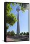 Germany, Rhineland, Dusseldorf, Media Harbour, Television Tower-Chris Seba-Framed Stretched Canvas