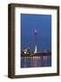 Germany, Rhineland, Dusseldorf, Rhine Shore Promenade, Oberkassel Bridge, Television Tower, Evening-Chris Seba-Framed Photographic Print