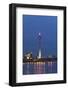 Germany, Rhineland, Dusseldorf, Rhine Shore Promenade, Oberkassel Bridge, Television Tower, Evening-Chris Seba-Framed Photographic Print