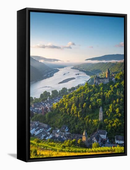 Germany, Rhineland Palatinate, Bacharach and Burg Stahleck (Stahleck Castle), River Rhine-Alan Copson-Framed Stretched Canvas