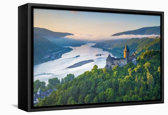 Germany, Rhineland Palatinate, Bacharach, Burg Stahleck (Stahleck Castle), River Rhine-Alan Copson-Framed Stretched Canvas