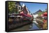 Germany, Rhineland-Palatinate, District Trier-Saarburg, Saarburg, Upper Town, River Leuk-Udo Bernhart-Framed Stretched Canvas