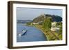 Germany, Rhineland-Palatinate, Koblenz, Rhine Shore, Ehrenbreitstein Fortress, Harbour, Freighter-Chris Seba-Framed Photographic Print