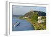 Germany, Rhineland-Palatinate, Koblenz, Rhine Shore, Ehrenbreitstein Fortress, Harbour, Freighter-Chris Seba-Framed Photographic Print