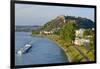 Germany, Rhineland-Palatinate, Koblenz, Rhine Shore, Ehrenbreitstein Fortress, Harbour, Freighter-Chris Seba-Framed Photographic Print