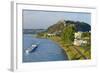 Germany, Rhineland-Palatinate, Koblenz, Rhine Shore, Ehrenbreitstein Fortress, Harbour, Freighter-Chris Seba-Framed Photographic Print