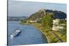 Germany, Rhineland-Palatinate, Koblenz, Rhine Shore, Ehrenbreitstein Fortress, Harbour, Freighter-Chris Seba-Stretched Canvas