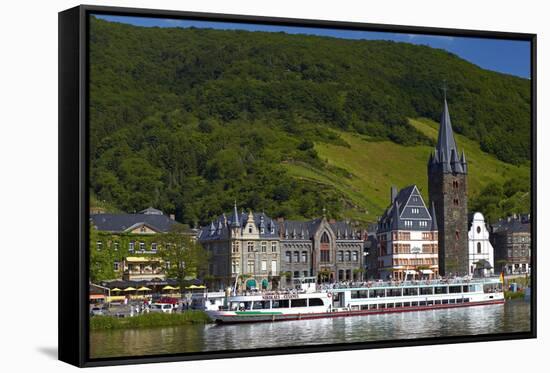 Germany, Rhineland-Palatinate, Moselle Valley, Bernkastel-Kues, the Moselle, Tourboats-Chris Seba-Framed Stretched Canvas