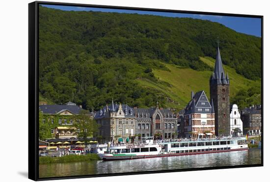 Germany, Rhineland-Palatinate, Moselle Valley, Bernkastel-Kues, the Moselle, Tourboats-Chris Seba-Framed Stretched Canvas
