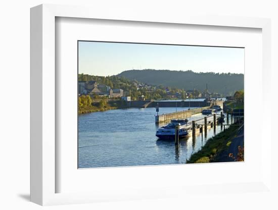 Germany, Rhineland-Palatinate, the Moselle, Grevenmacher, Sluice, Barges, Evening Light-Chris Seba-Framed Photographic Print