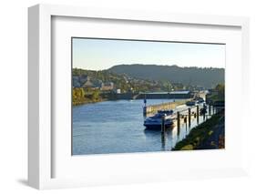 Germany, Rhineland-Palatinate, the Moselle, Grevenmacher, Sluice, Barges, Evening Light-Chris Seba-Framed Photographic Print