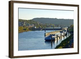 Germany, Rhineland-Palatinate, the Moselle, Grevenmacher, Sluice, Barges, Evening Light-Chris Seba-Framed Photographic Print