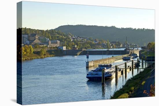 Germany, Rhineland-Palatinate, the Moselle, Grevenmacher, Sluice, Barges, Evening Light-Chris Seba-Stretched Canvas