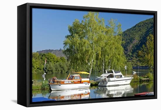 Germany, Rhineland-Palatinate, the Moselle, Niederfell, Harbour Landing Pier, Boats, Yachts-Chris Seba-Framed Stretched Canvas