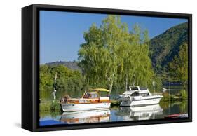 Germany, Rhineland-Palatinate, the Moselle, Niederfell, Harbour Landing Pier, Boats, Yachts-Chris Seba-Framed Stretched Canvas