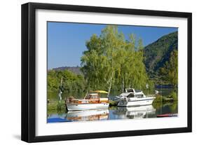 Germany, Rhineland-Palatinate, the Moselle, Niederfell, Harbour Landing Pier, Boats, Yachts-Chris Seba-Framed Premium Photographic Print