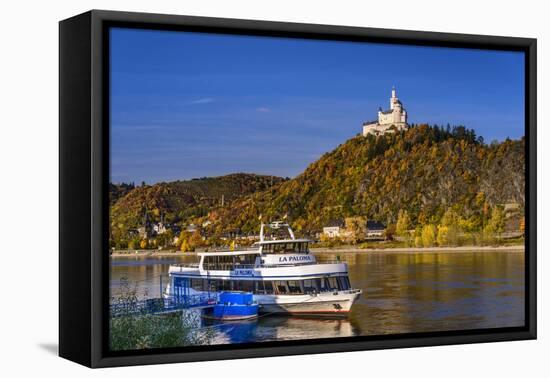 Germany, Rhineland-Palatinate, Upper Middle Rhine Valley, Braubach, the Rhine, Townscape, Marksburg-Udo Siebig-Framed Stretched Canvas
