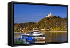 Germany, Rhineland-Palatinate, Upper Middle Rhine Valley, Braubach, the Rhine, Townscape, Marksburg-Udo Siebig-Framed Stretched Canvas