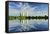 Germany, Saxony-Anhalt, Schkopau, brown coal power station is reflected in pond-Andreas Vitting-Framed Stretched Canvas