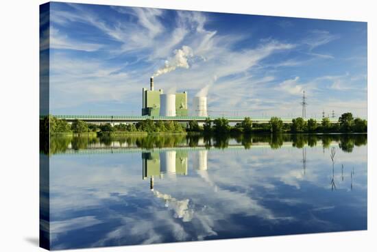 Germany, Saxony-Anhalt, Schkopau, brown coal power station is reflected in pond-Andreas Vitting-Stretched Canvas