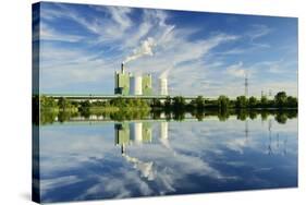 Germany, Saxony-Anhalt, Schkopau, brown coal power station is reflected in pond-Andreas Vitting-Stretched Canvas