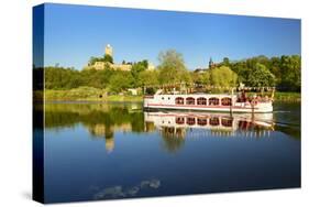 Germany, Saxony-Anhalt, Tourboat in Front of Castle and Village Schšnburg at the Saale-Andreas Vitting-Stretched Canvas