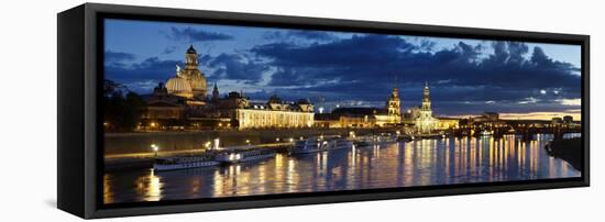 Germany, Saxony, Dresden, Elbe River and Old Town Skyline-Michele Falzone-Framed Stretched Canvas