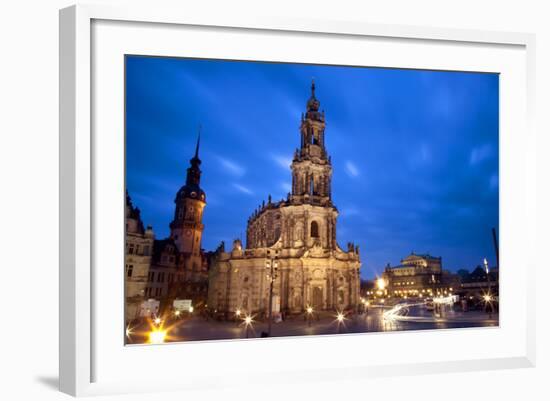 Germany, Saxony, Dresden. the Cathedral and the Opera House in the Old City Centre.-Ken Scicluna-Framed Photographic Print