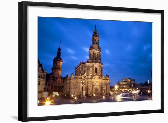 Germany, Saxony, Dresden. the Cathedral and the Opera House in the Old City Centre.-Ken Scicluna-Framed Photographic Print