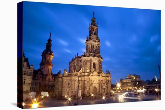 Germany, Saxony, Dresden. the Cathedral and the Opera House in the Old City Centre.-Ken Scicluna-Stretched Canvas