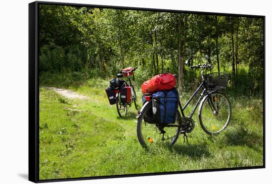 Germany, Saxony, Oder-Neisse Cycle Route, Cultural Island Einsiedel, Two Bicycles with Saddle-Bags-Catharina Lux-Framed Stretched Canvas