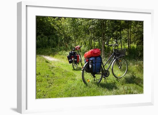 Germany, Saxony, Oder-Neisse Cycle Route, Cultural Island Einsiedel, Two Bicycles with Saddle-Bags-Catharina Lux-Framed Photographic Print