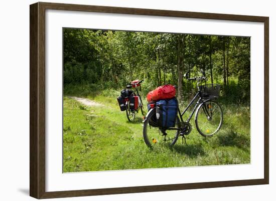 Germany, Saxony, Oder-Neisse Cycle Route, Cultural Island Einsiedel, Two Bicycles with Saddle-Bags-Catharina Lux-Framed Photographic Print