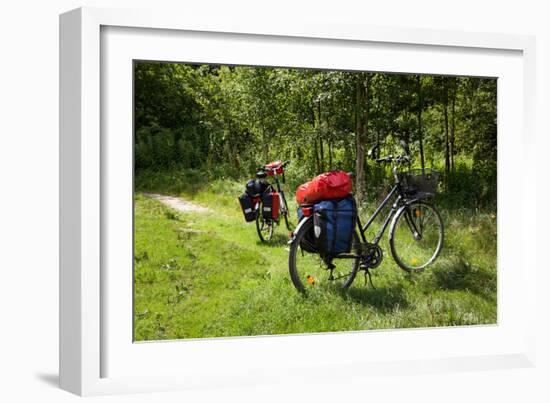 Germany, Saxony, Oder-Neisse Cycle Route, Cultural Island Einsiedel, Two Bicycles with Saddle-Bags-Catharina Lux-Framed Photographic Print