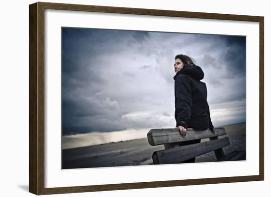 Germany, Schleswig-Holstein, Amrum, Sandy Beach, Sand Bank, Kniepsand, Woman-Ingo Boelter-Framed Photographic Print