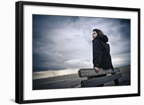 Germany, Schleswig-Holstein, Amrum, Sandy Beach, Sand Bank, Kniepsand, Woman-Ingo Boelter-Framed Photographic Print