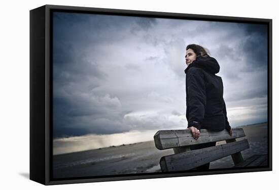 Germany, Schleswig-Holstein, Amrum, Sandy Beach, Sand Bank, Kniepsand, Woman-Ingo Boelter-Framed Stretched Canvas