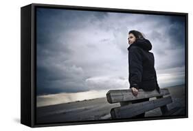 Germany, Schleswig-Holstein, Amrum, Sandy Beach, Sand Bank, Kniepsand, Woman-Ingo Boelter-Framed Stretched Canvas