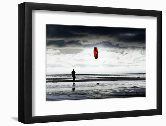 Germany, Schleswig-Holstein, Amrum, Sandy Beach, Sandbank, Kniepsand, Person Flying Kite-Ingo Boelter-Framed Photographic Print