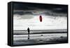 Germany, Schleswig-Holstein, Amrum, Sandy Beach, Sandbank, Kniepsand, Person Flying Kite-Ingo Boelter-Framed Stretched Canvas