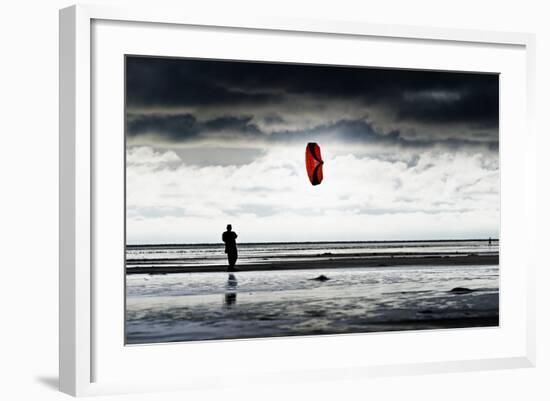 Germany, Schleswig-Holstein, Amrum, Sandy Beach, Sandbank, Kniepsand, Person Flying Kite-Ingo Boelter-Framed Photographic Print