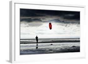 Germany, Schleswig-Holstein, Amrum, Sandy Beach, Sandbank, Kniepsand, Person Flying Kite-Ingo Boelter-Framed Photographic Print