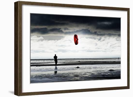 Germany, Schleswig-Holstein, Amrum, Sandy Beach, Sandbank, Kniepsand, Person Flying Kite-Ingo Boelter-Framed Photographic Print