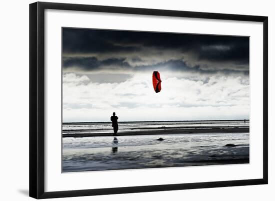 Germany, Schleswig-Holstein, Amrum, Sandy Beach, Sandbank, Kniepsand, Person Flying Kite-Ingo Boelter-Framed Photographic Print