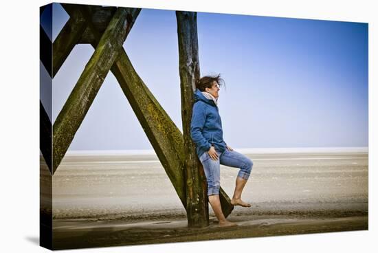 Germany, Schleswig-Holstein, Nordfriesland, Eiderstedt, Sankt Peter-Ording, Woman on the Beach-Ingo Boelter-Stretched Canvas