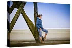 Germany, Schleswig-Holstein, Nordfriesland, Eiderstedt, Sankt Peter-Ording, Woman on the Beach-Ingo Boelter-Stretched Canvas