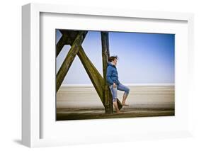 Germany, Schleswig-Holstein, Nordfriesland, Eiderstedt, Sankt Peter-Ording, Woman on the Beach-Ingo Boelter-Framed Photographic Print