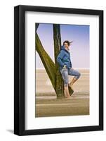 Germany, Schleswig-Holstein, North Frisia, Eiderstedt, St. Peter-Ording, Woman on the Beach-Ingo Boelter-Framed Photographic Print